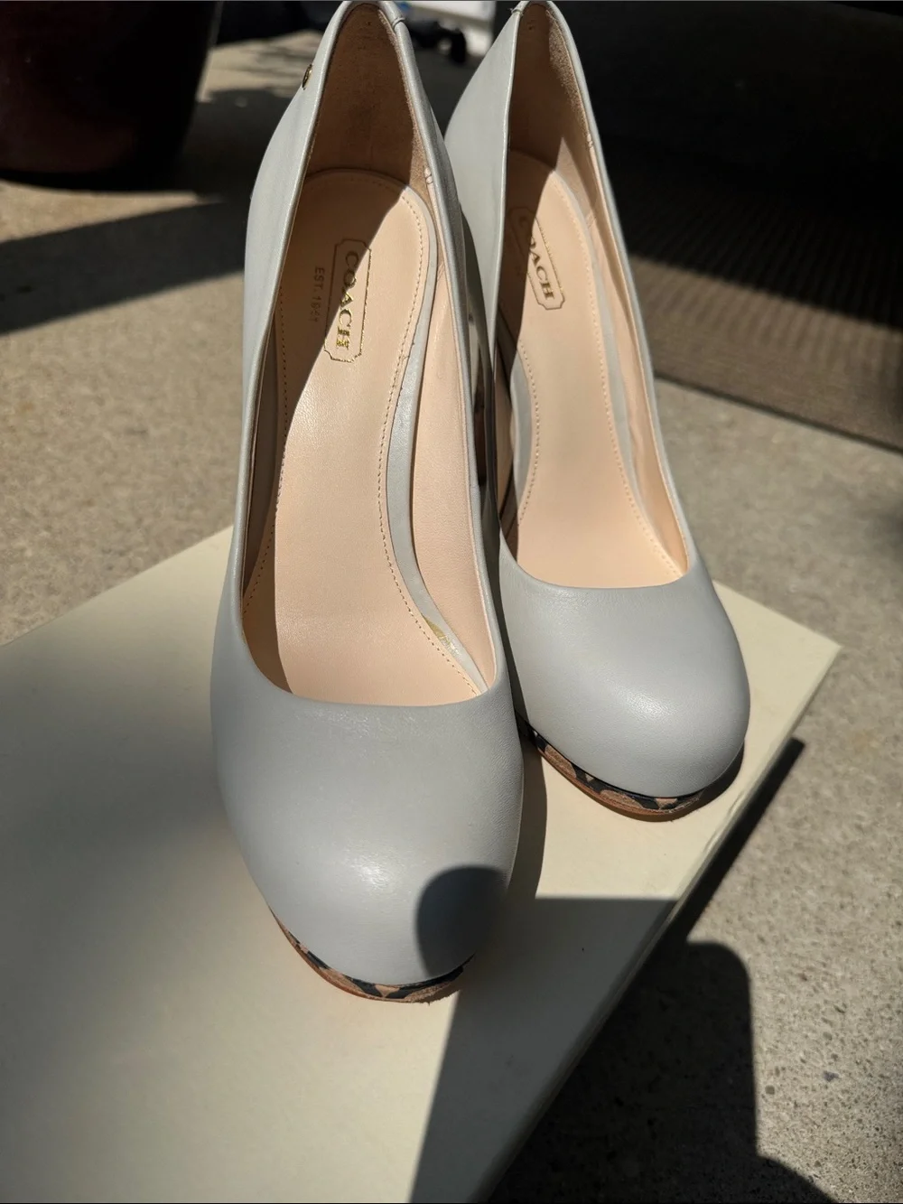 Coach NWB Round-Toe Platform Heels with Logo-Print Accents